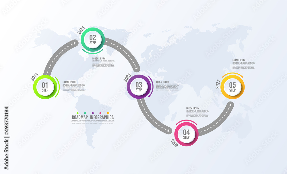 Fototapeta premium Roadmap infographic business abstract background template colorful with 5 step