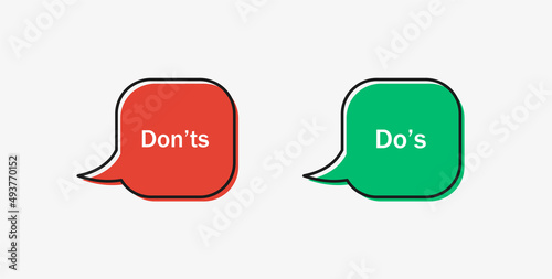 Dos and donts icons in speech bubble line frame -  do's and don'ts frames - true or false - Dos and dont in outline frame	
