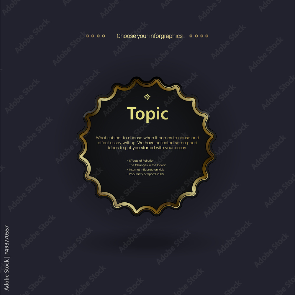 A Business infographic buttons design and A modern option elements with golden stoke on dark background in Vector, illustration