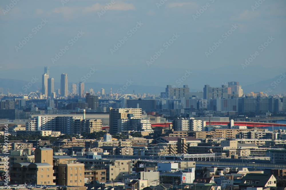 日本の住宅街　兵庫県芦屋市から大阪方面の風景