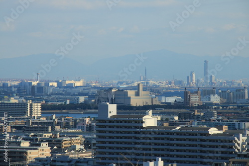 日本の住宅街 兵庫県芦屋市から大阪方面の風景