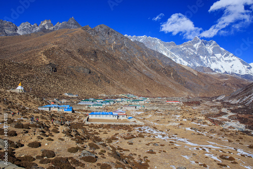 Everest Base camp Trek Landscape Dingboche Mount Lhotse Nepal