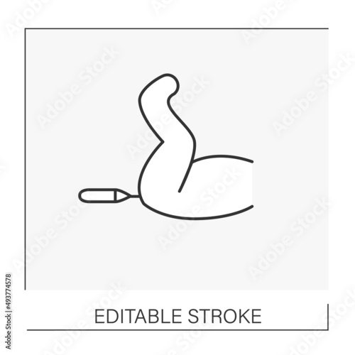  Healthcare line icon. Portable instrument to measure rectal temperatures. Baby healthcare. Electronic thermometer concept. Isolated vector illustration. Editable stroke