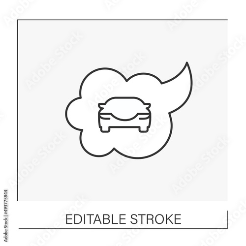  Reflections line icon. Thoughts about owning a car. Personal automobile. Imagination. Cloud with car. Dreams concept. Isolated vector illustration. Editable stroke