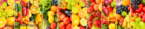 Background of fruits and vegetables separated vertical lines.
