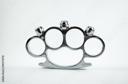 Cuadro en lienzo Silver Knuckle Weapon On The Isolated White Background