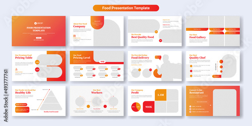 Food and restaurant PowerPoint presentation slides template design. Use for modern keynote presentation background, brochure design, website slider, landing page, annual report, company profile