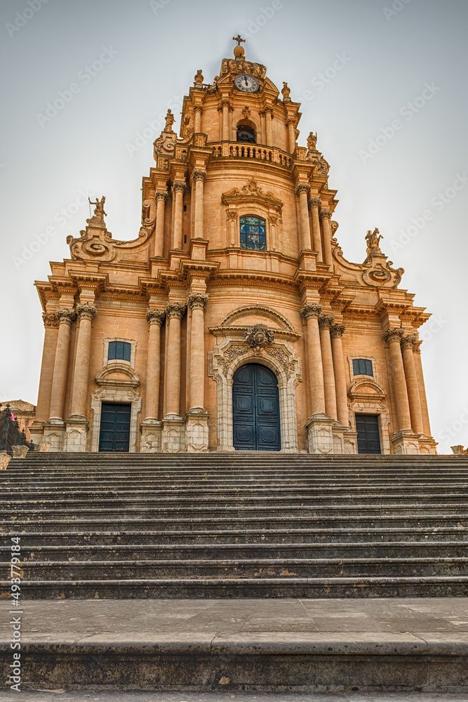 Facade of Saint George Cathedral in Ragusa, Sicily, Italy