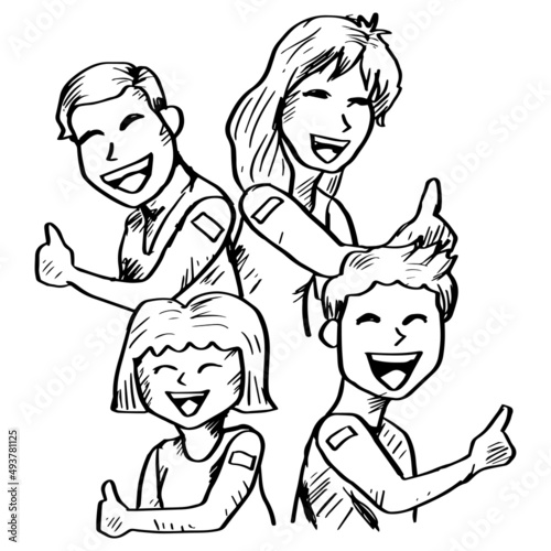 Cartoon family vaccinated from corona 