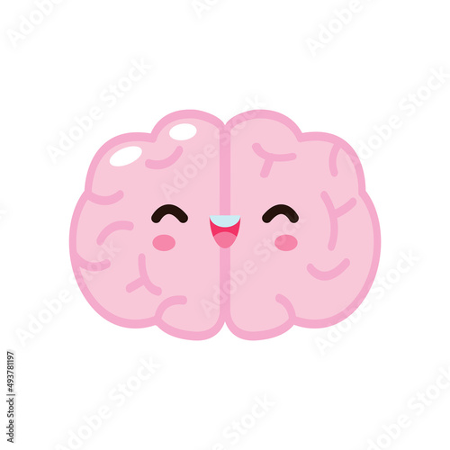 Cute funny smile human brain character with happy face relax , Vector illustration kawaii icon design Isolated on white background