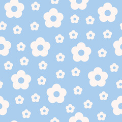 Stickers Bloemenmotief patronen Retro madeliefjes op blauwe achtergrond  © Elena