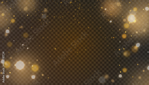 Isolated bright flickering light effect on transparent background. Blurred light frame. Holiday vector design	