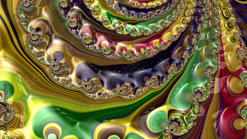 closeup segment of a multicolored fractal with dimensional elements