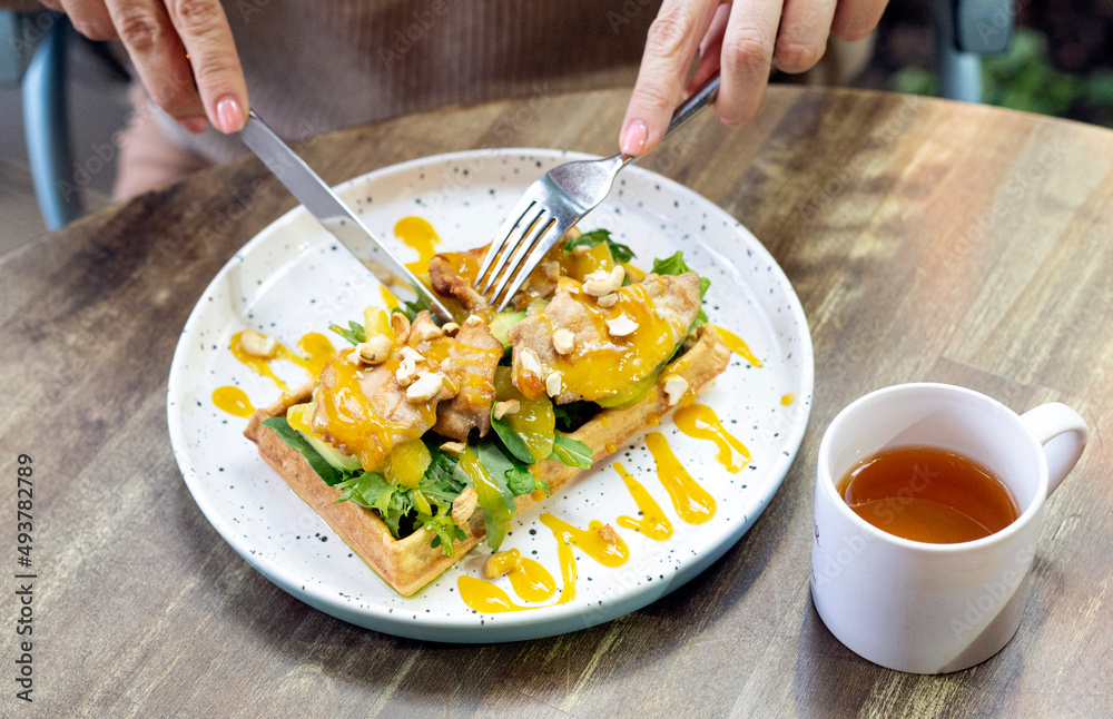 waffles with grilled chicken and arugula waffles with grilled chicken and arugula