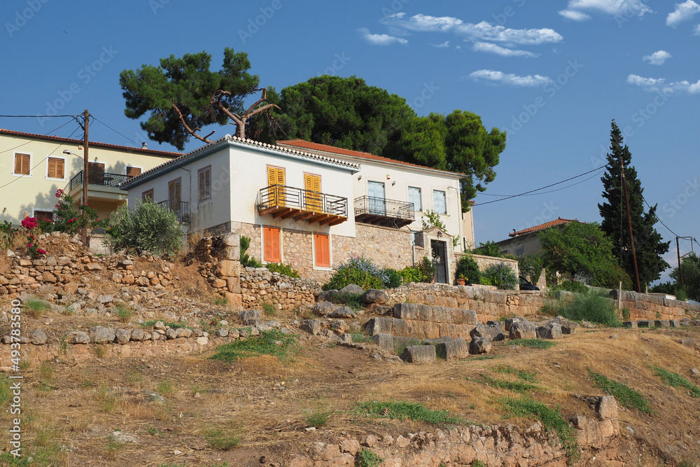 Beautiful neoclassical and picturesque architecture in houses of Galaxidi traditional seaside settlement, Fiokida, Greece Beautiful neoclassical and picturesque architecture in houses of Galaxidi traditional seaside settlement, Fiokida, Greece