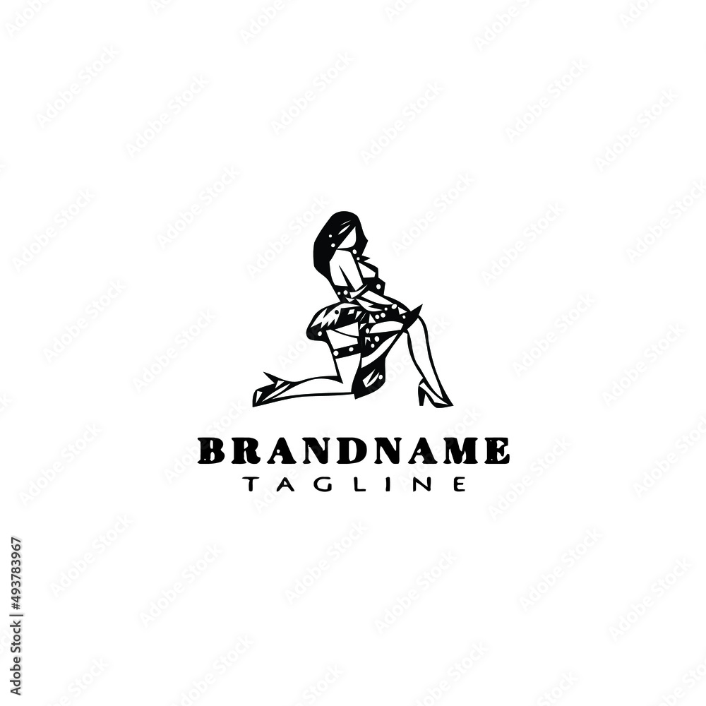 french maid logo cartoon design template icon black isolated vector