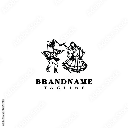 garba dance or indian dance logo cartoon icon design template black isolated vector illustration