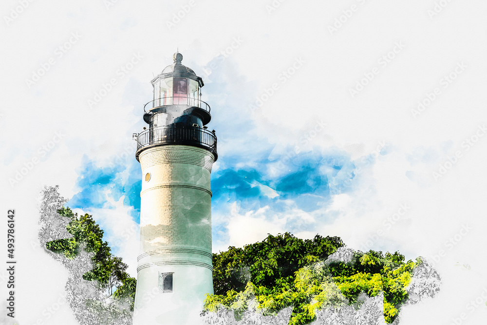 Watercolor painting illustration of Lighthouse isolated on white ...