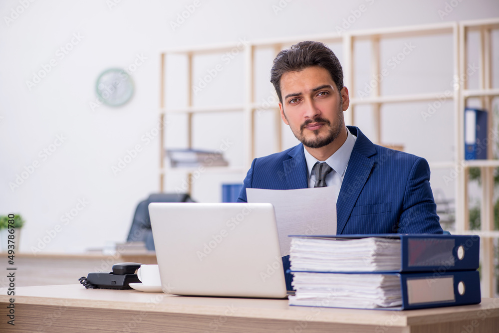 Young handsome employee working in the office Young handsome employee working in the office