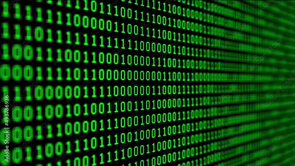 Abstract binary code background with green digits moving on the screen. Data, code, decryption and encoding concepts. Seamless loopable background.