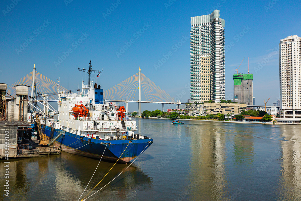 Transport ship the river background condo apartment