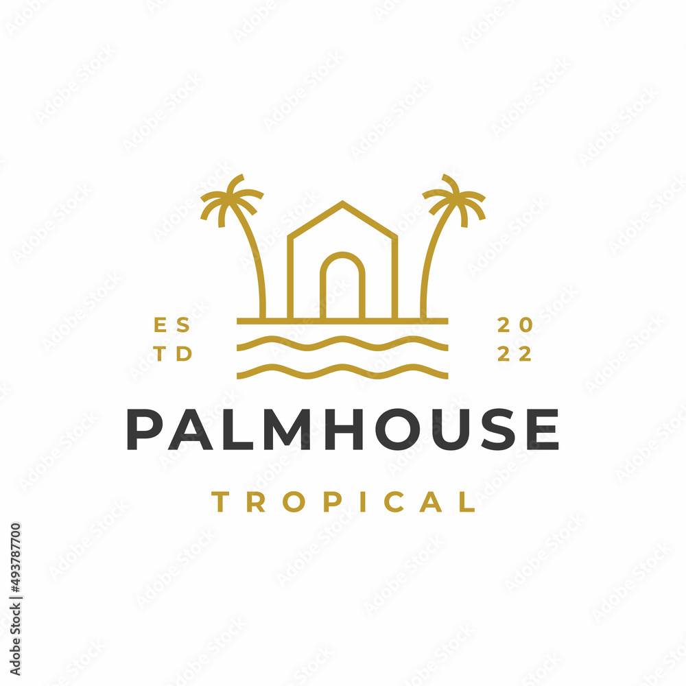 Retro Line art Palm house logo design vector icon illustration Stock ...