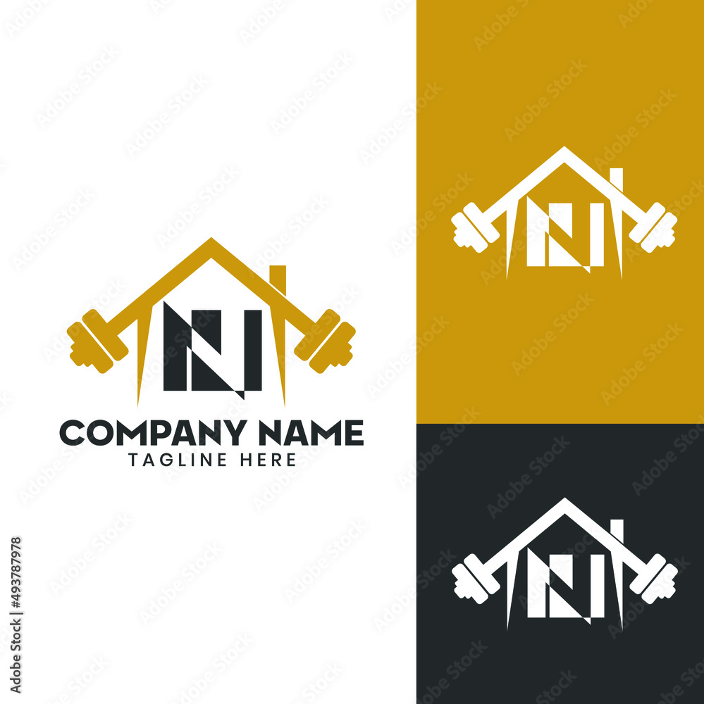 Home GYM initial letter N Vector barbell Logo Template Home GYM initial letter N Vector barbell Logo Template