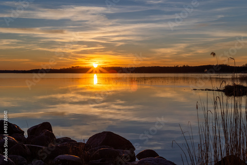 Fototapeta Naklejka Na Ścianę i Meble -  sunset on the lake mamry near Węgorzewo