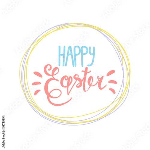 Banner Happy Easter. Modern vector holiday design with typography. Easter Bunny. Painted eggs. Modern minimalist style.