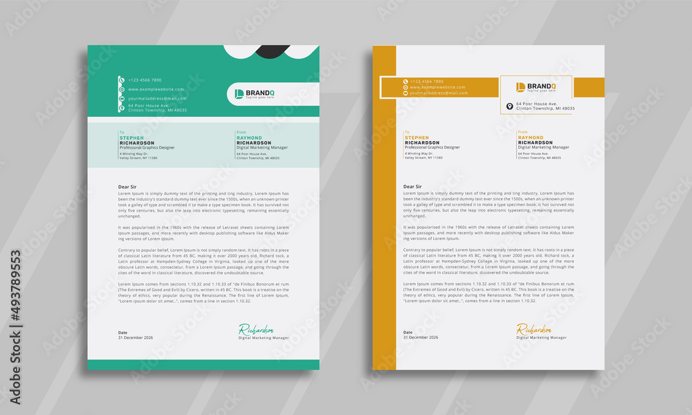 Modern letterhead template for your company or business 