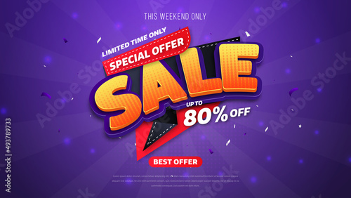 Sale banner template design with geometric background , Big sale special offer up to 80% off. Super Sale, end of season special offer banner. vector illustration.