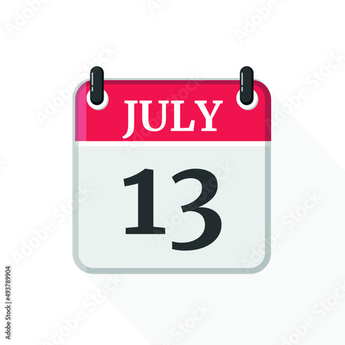 July 13. Calendar on white background.