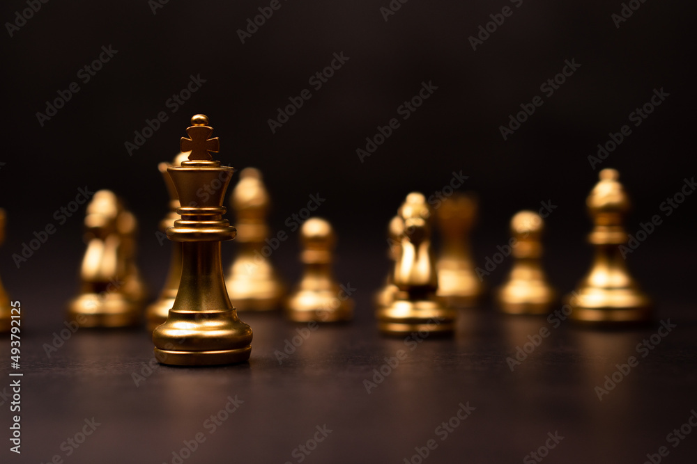 Golden Chess King standing to Be around of other chess, Concept of a leader must have courage and challenge in the competition, leadership and business vision for a win in business games Golden Chess King standing to Be around of other chess, Concept of a leader must have courage and challenge in the competition, leadership and business vision for a win in business games