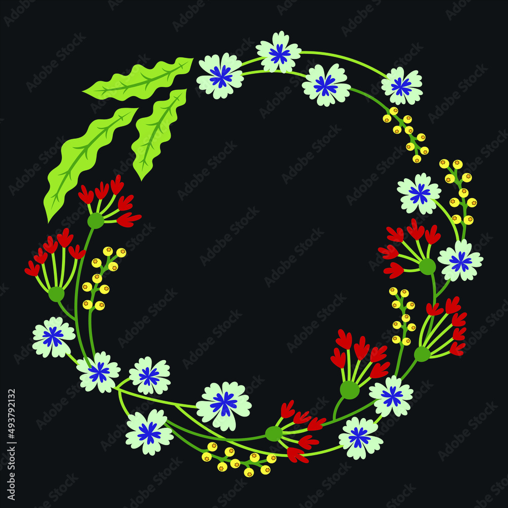 Vector flowers set. Beautiful Flower wreath. Elegant floral collection with isolated blue, white, yellow leaves and flowers