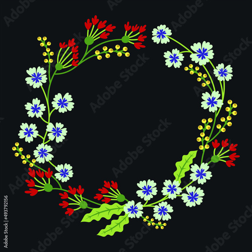 Vector flowers set. Beautiful Flower wreath. Elegant floral collection with isolated blue, white, yellow leaves and flowers