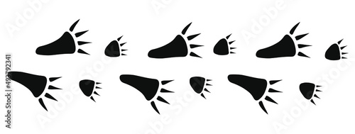 Mouse footprint road on white background. Rodent paw in black color