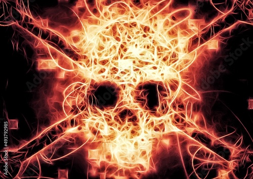 燃え上がる炎の頭蓋骨のイラスト