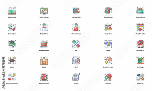 Online Education vector color flat icons suitable for website, mobile apps, print, presentation, infographic, and any other project. Fully Editable Stroke. 128x128 Pixel Perfect.