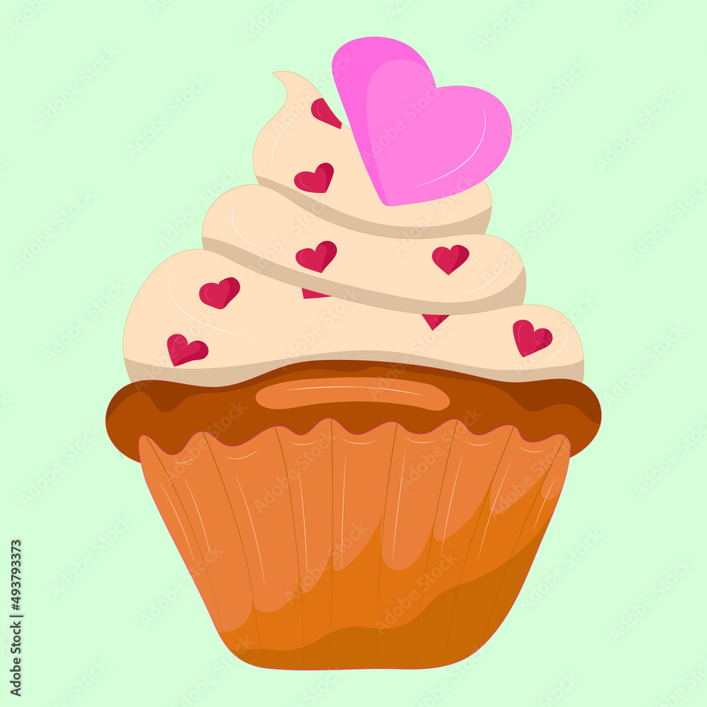 Cake with coffee custard, sweet powder and heart Cake with coffee custard, sweet powder and heart
