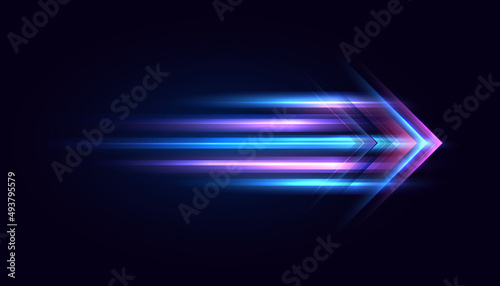 Modern abstract arrows. High-speed technology movement. Colourful dynamic motion on blue background. Movement sport pattern for banner or poster design background concept. photo