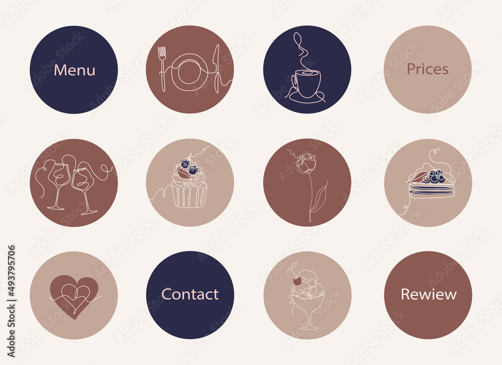 Vector pictograms. Social media Instagram Highlights cover. Cute icons for  restaurant, cafe or bar. Stock-Vektorgrafik | Adobe Stock