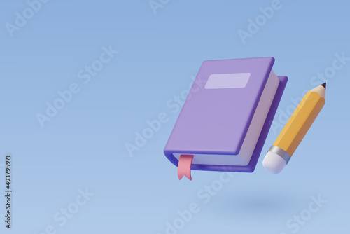 3d Book with Pencil icon for web design isolated, Education and online class concept.