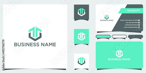 Letter T V monogram business grow up logo design with business card template.