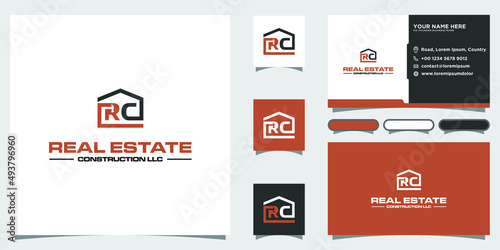 RC house construction with hammer and Initial Letter Logo Designwith Business card Template 
