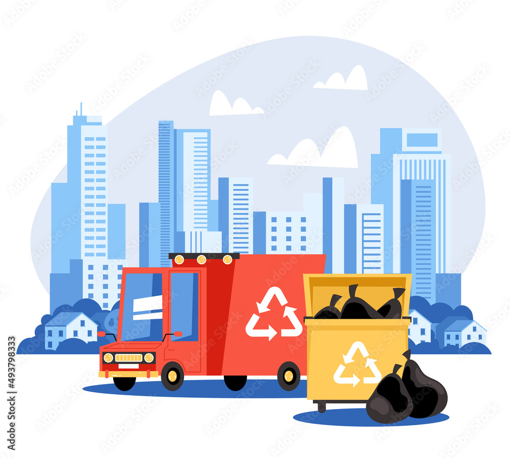 Obraz premium Recycling car garbage graphic design element illustration