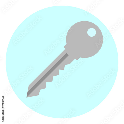 Key on blue circle background simple flat design
