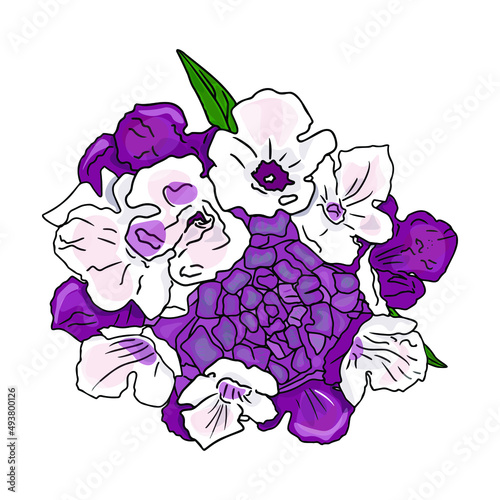 Isolated illustration of flowers and leaves. Flower as a blank for designers, logo, print, emblem