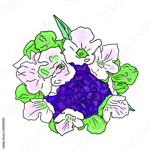 Isolated illustration of flowers and leaves. Flower as a blank for designers, logo, print, emblem
