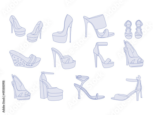 High heels vector. Red high heel women shoes vector. Silhouette drawing of high heel shoe vector image. Women s high-heeled shoes. Vector line icon-continuous line drawing. heels drawing