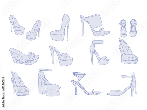 High heels vector. Red high heel women shoes vector. Silhouette drawing of high heel shoe vector image. Women's high-heeled shoes. Vector line icon-continuous line drawing. heels drawing